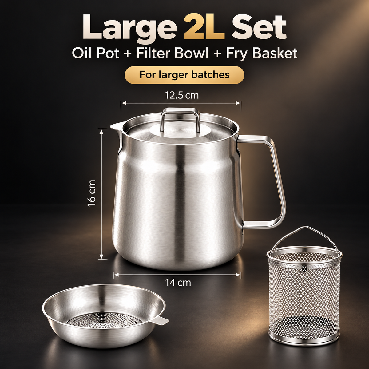 🍟🔥 3-in-1 Stainless Steel Fryer Pot – Fry, Strain & Store Oil with Ease! ✨👨🍳