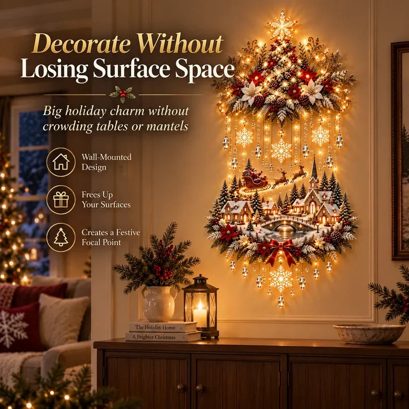 π Illuminated Christmas Tree & Village Wall Hanging | Cascading Warm Lights for Living Rooms, Entryways & Staircases β¨