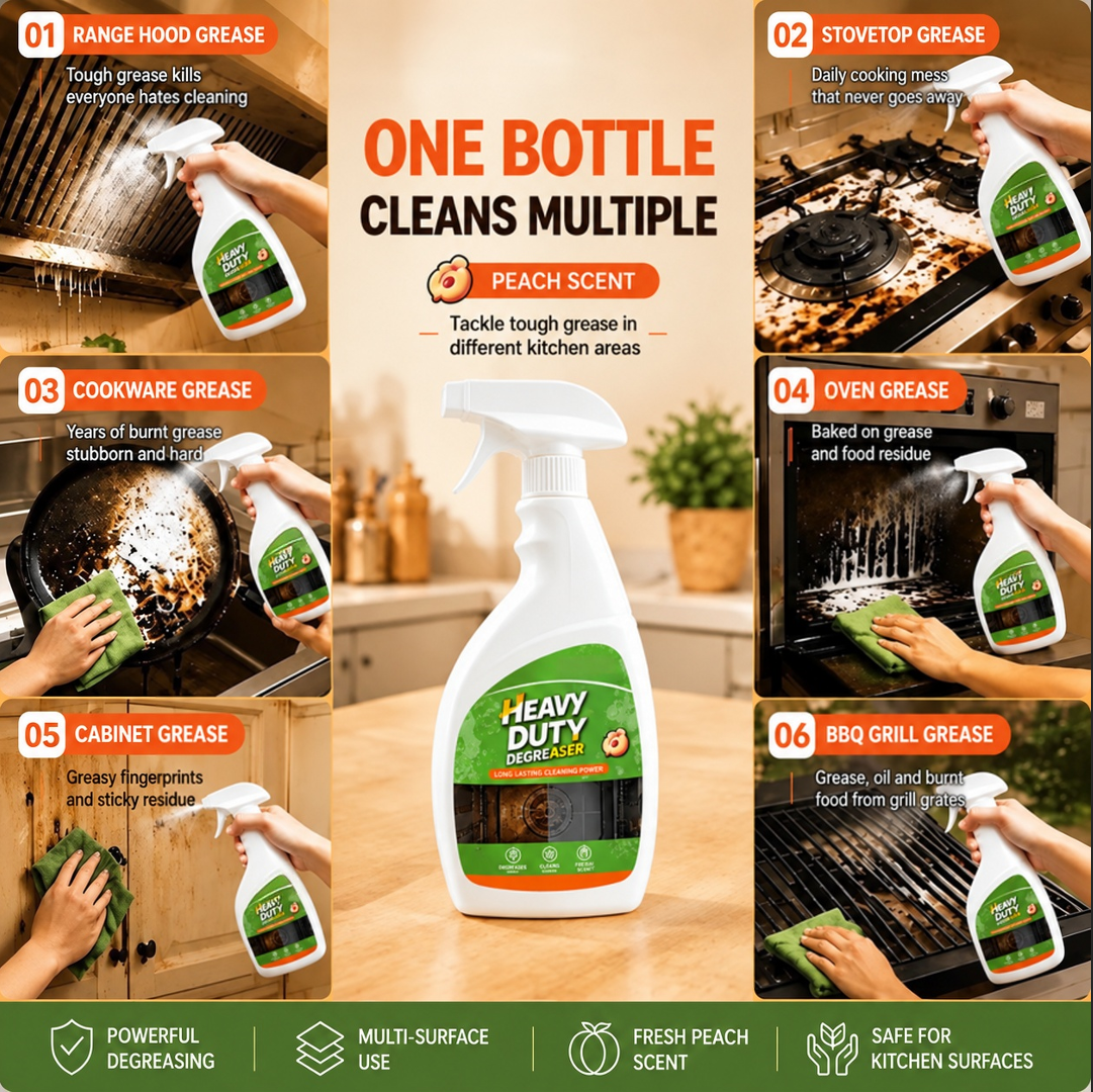 🧼Heavy Duty Kitchen Degreaser Spray – Foaming Grease Cleaner with Fresh Peach Scent