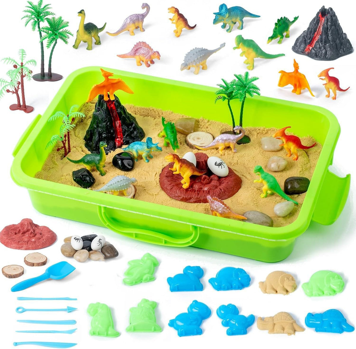 Kits Construction Sensory Bin for Toddlers with Glow in The Dark Stones, Sandbox with Lid Castle Building kit