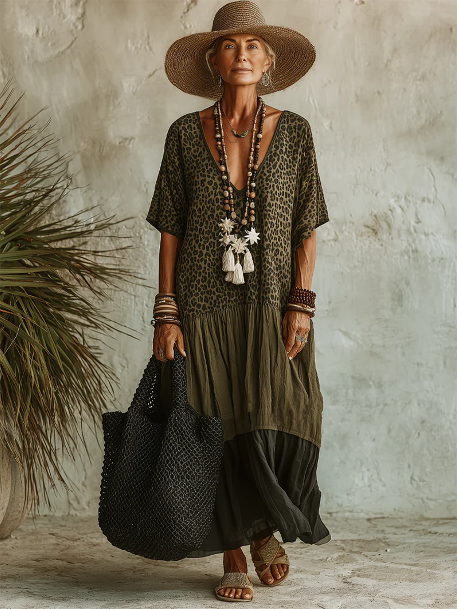 Casual Leopard-print Spliced Dress