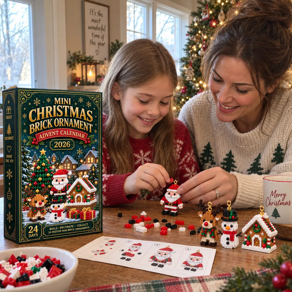 π24-Day Mini Christmas Brick Ornament Advent Calendar | 24 Unique Buildable Holiday Ornaments to Create, Hang & Keep π§±