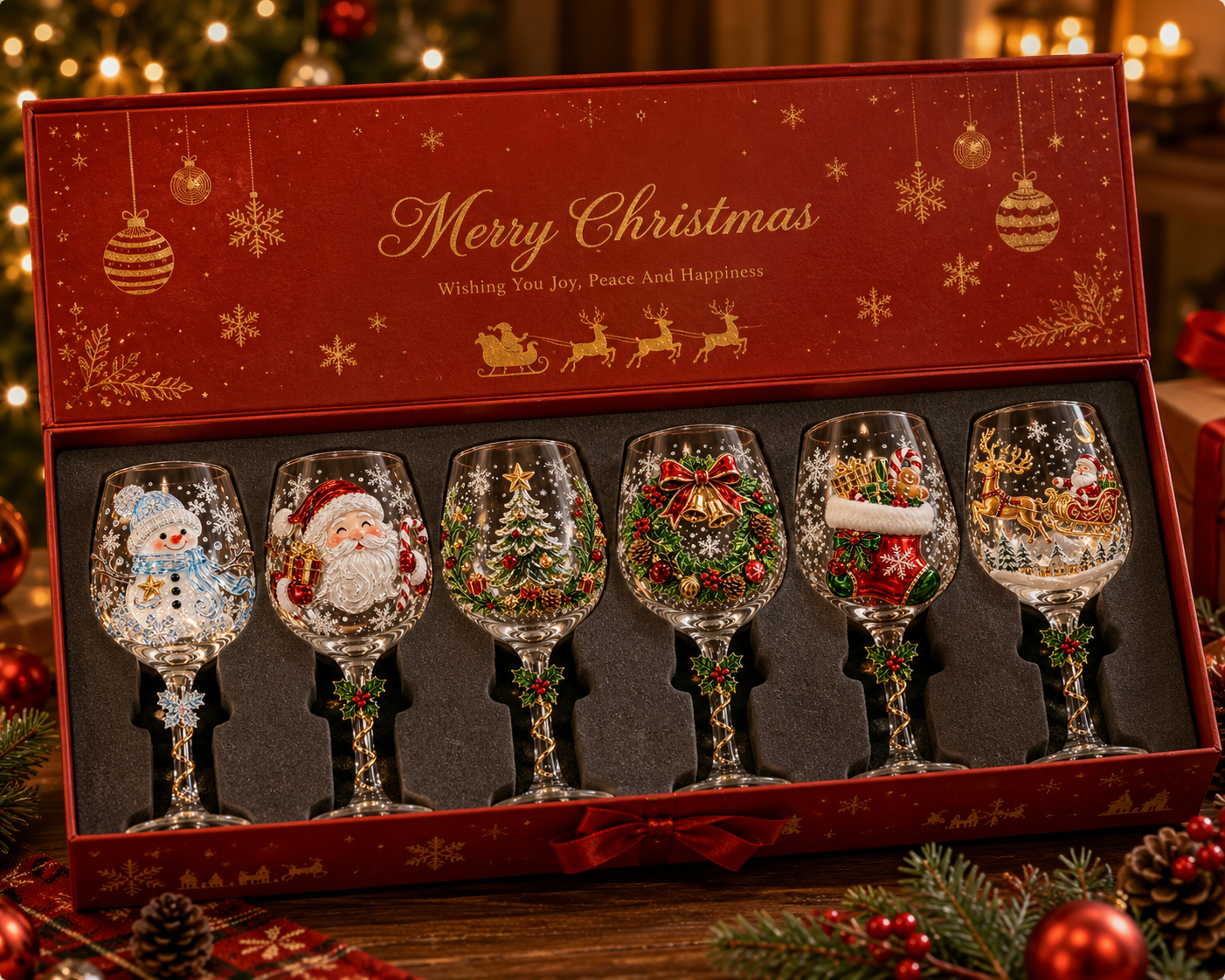 π3D Raised Christmas Wine Glass Collection β 6 Festive Designs