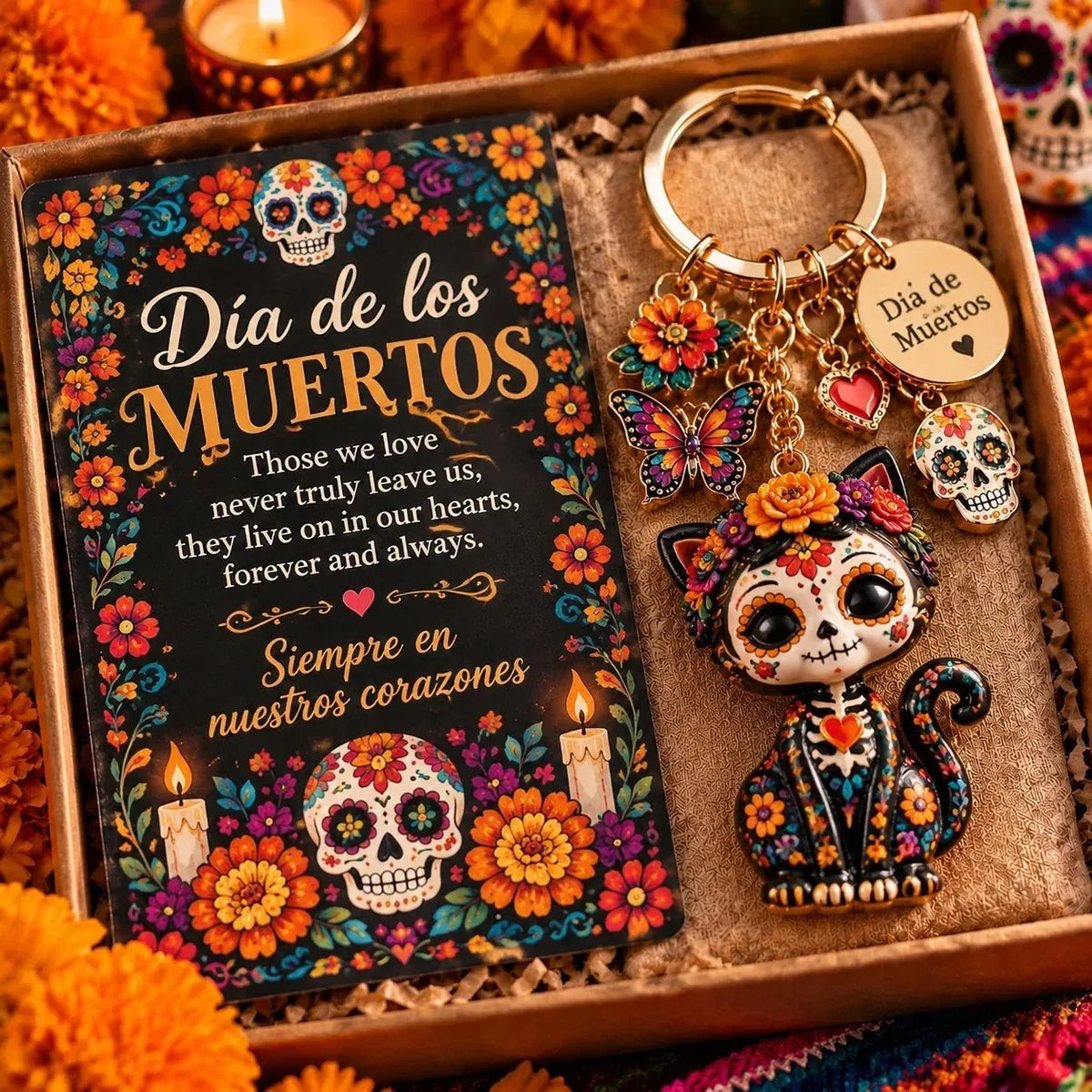 ๐ผ Day of the Dead Keychain Collection | 4 Colorful Floral & Skull-Inspired Charms | Unique Gift ๐