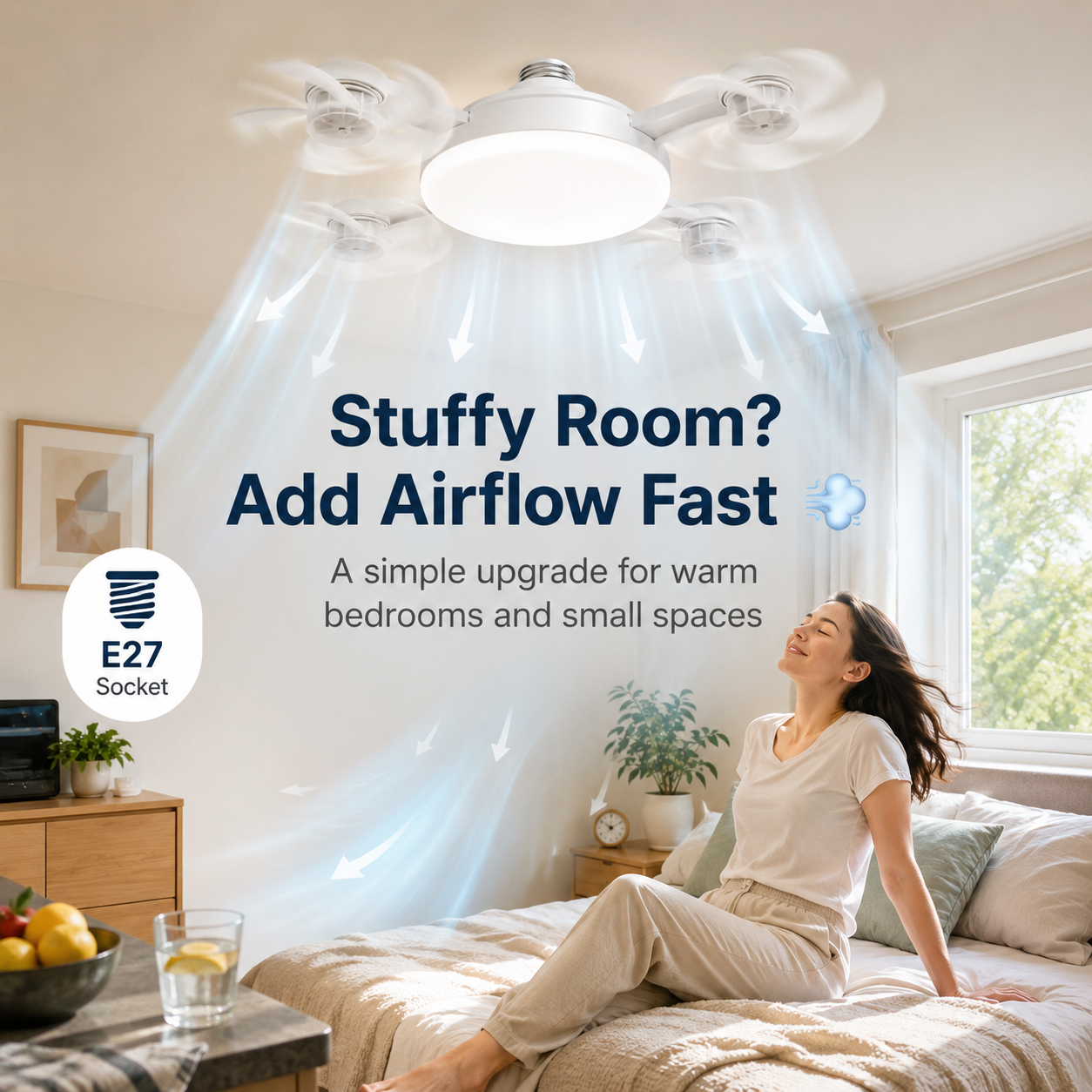 π‘ E27 Socket Ceiling Fan Light β 2-in-1 LED Fan Bulb with Remote Control for Bedroom, Kitchen & Home Cooling