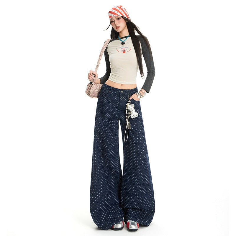 Women’s High-Waist Polka Dot Wide Leg Jeans