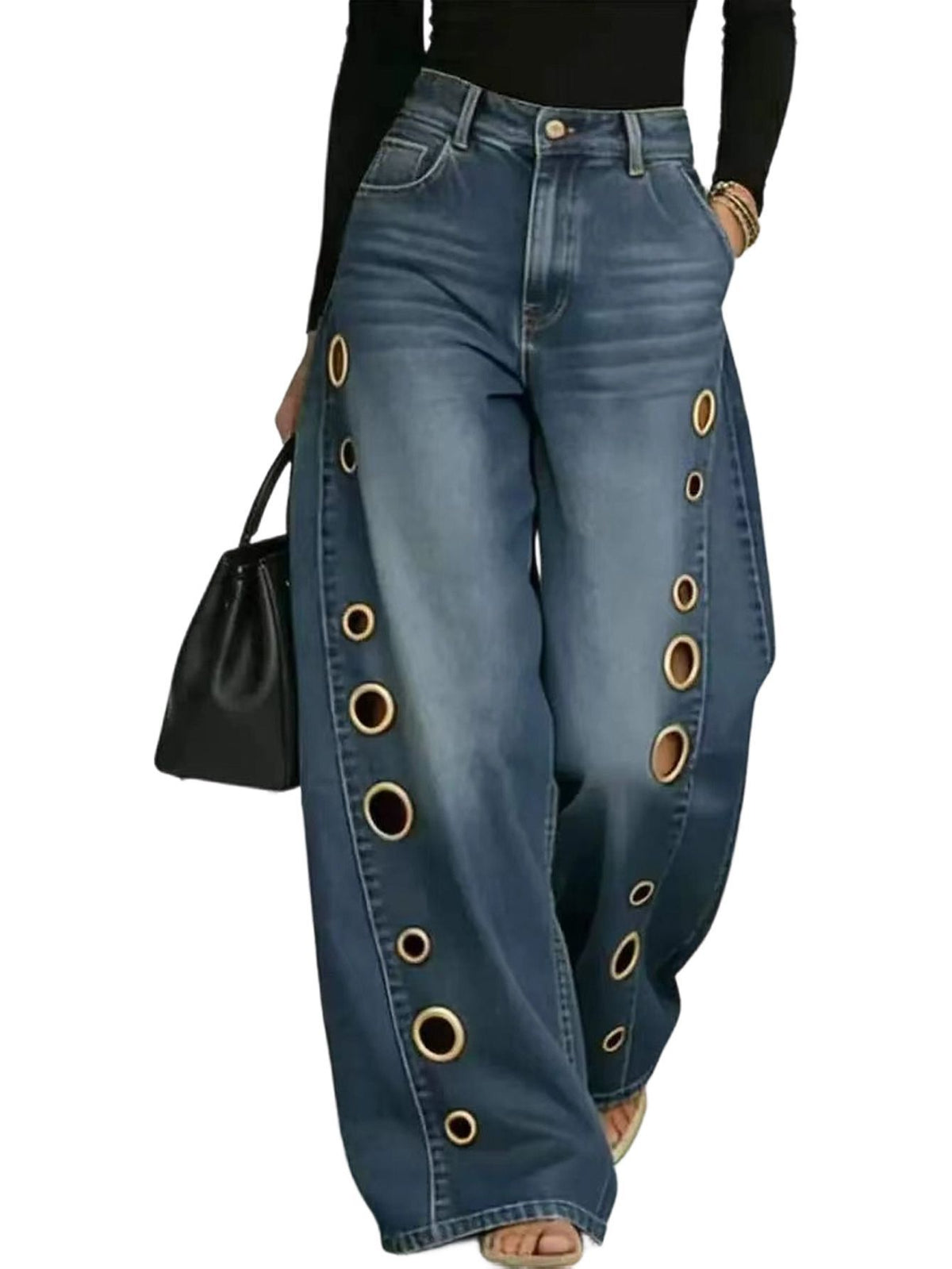 Women’s Eyelet Detail Wide Leg Jeans