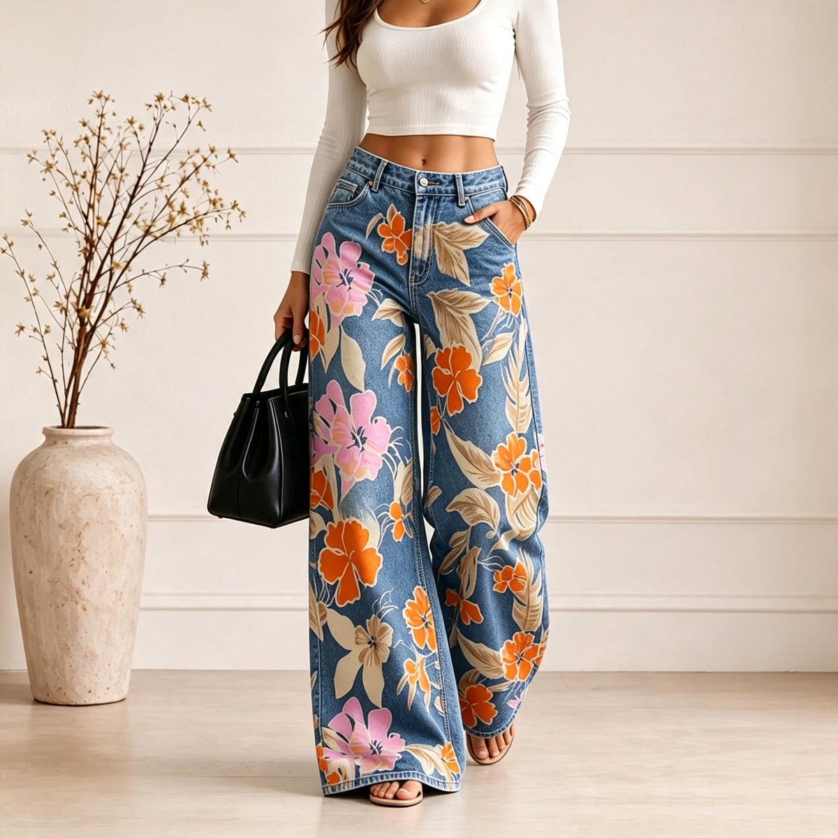 Women’s Plus Size Lightweight Denim-Look Casual Pants