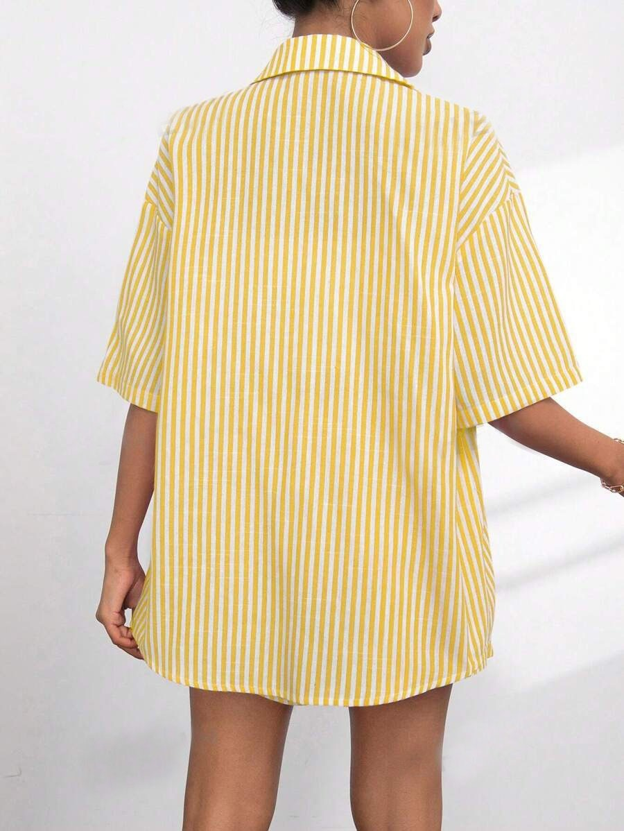 Caitlin Striped Button Up Shirt and Shorts Set