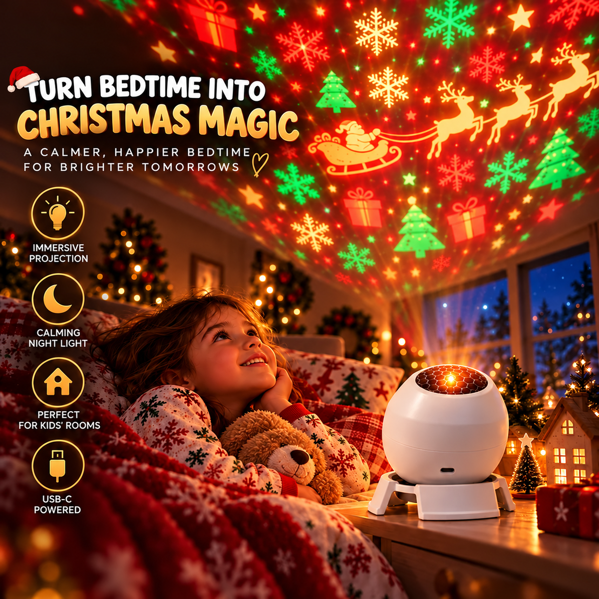🎅🏻Christmas Projection Light - USB Powered Festive Room Ceiling Decor 🎄