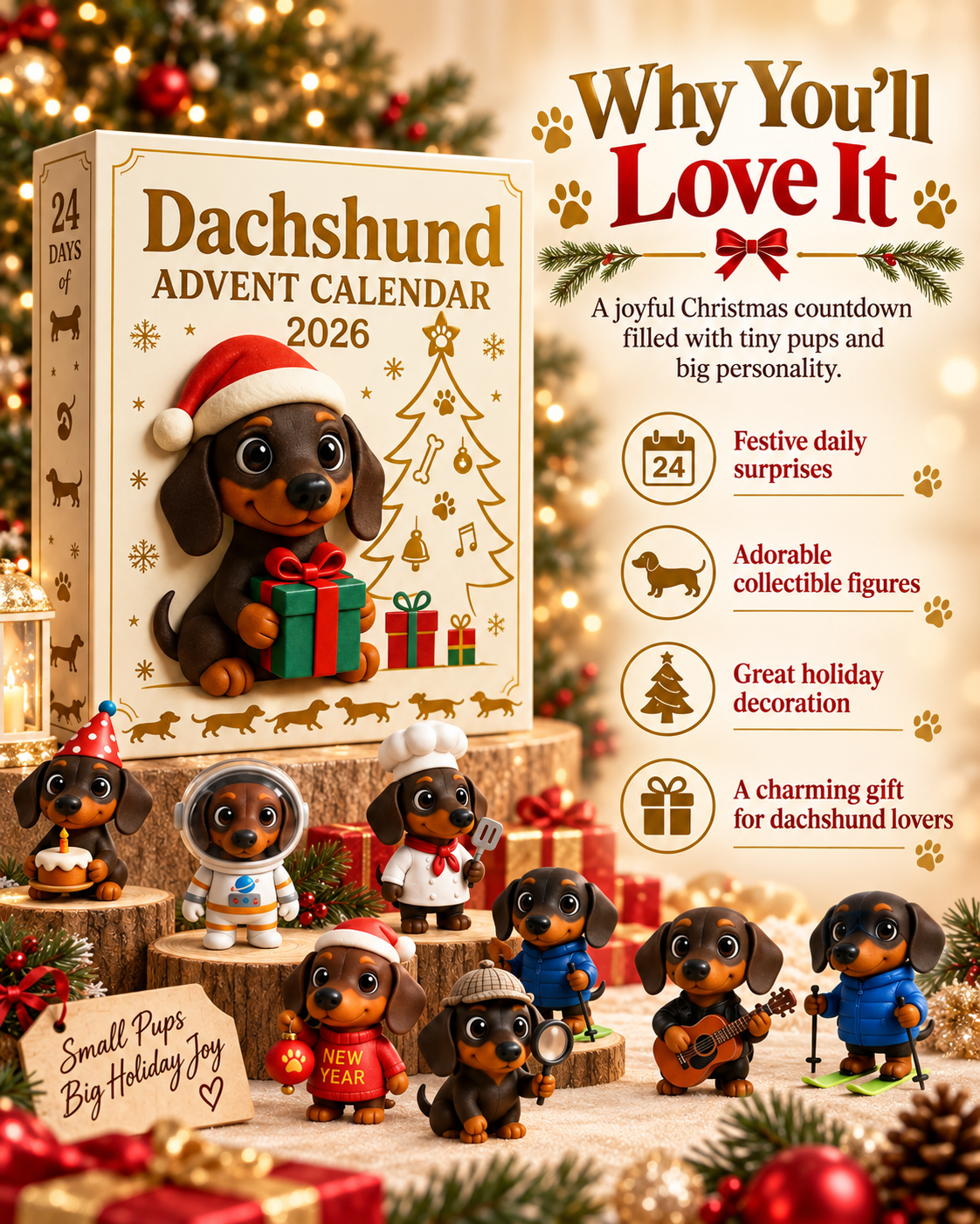 ⏰ Selling Fast! Dachshund Advent Calendar 2026 | 24 3D Mini Figures
