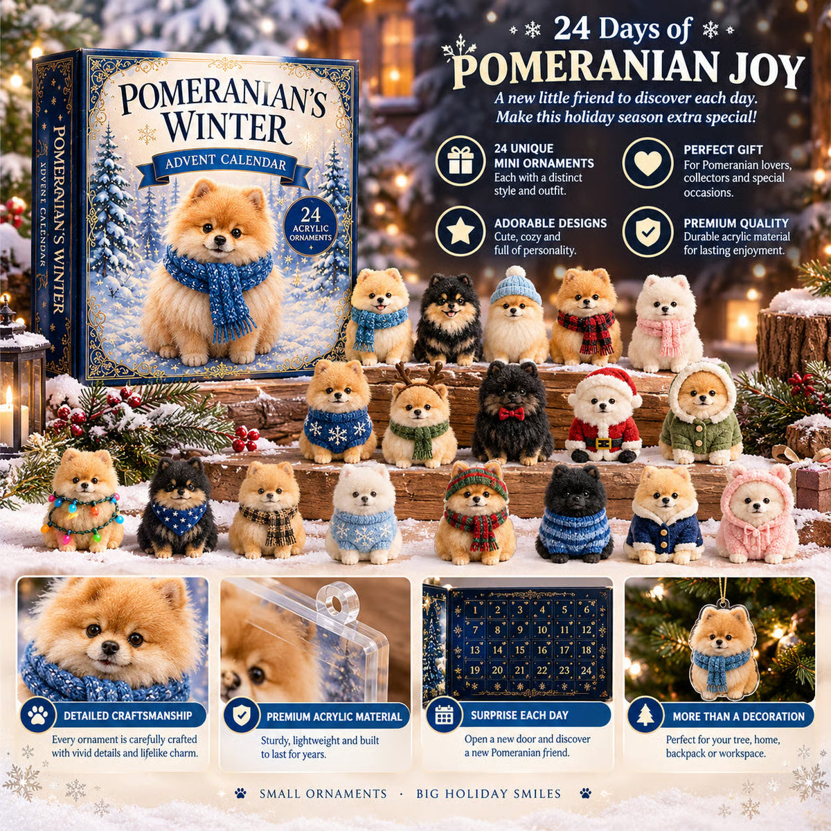 Winter Pomeranian Advent Calendar 2026 β 24 Acrylic Charms