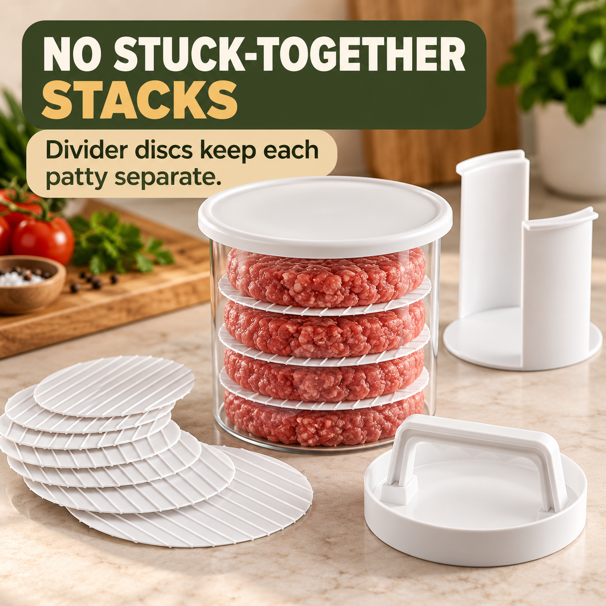 🍔 Burger Patty Press & Storage Set | Prep, Stack & Chill