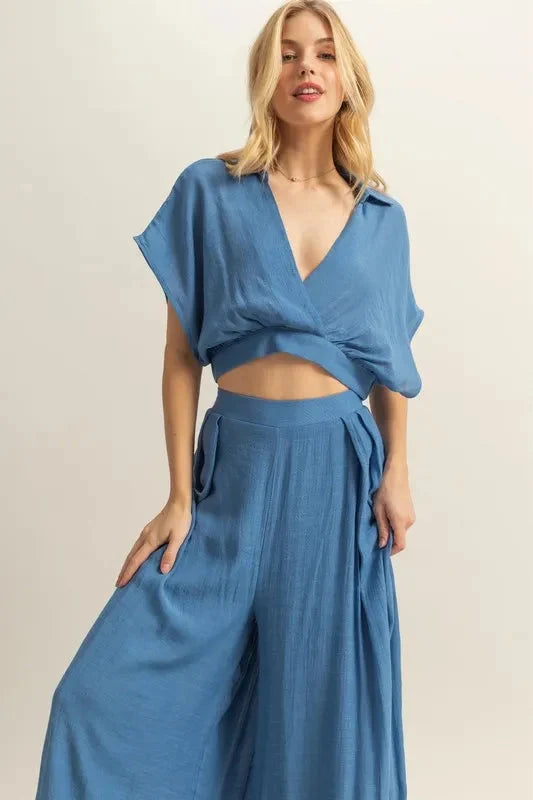 Crop Top and Wide Leg Pants Set