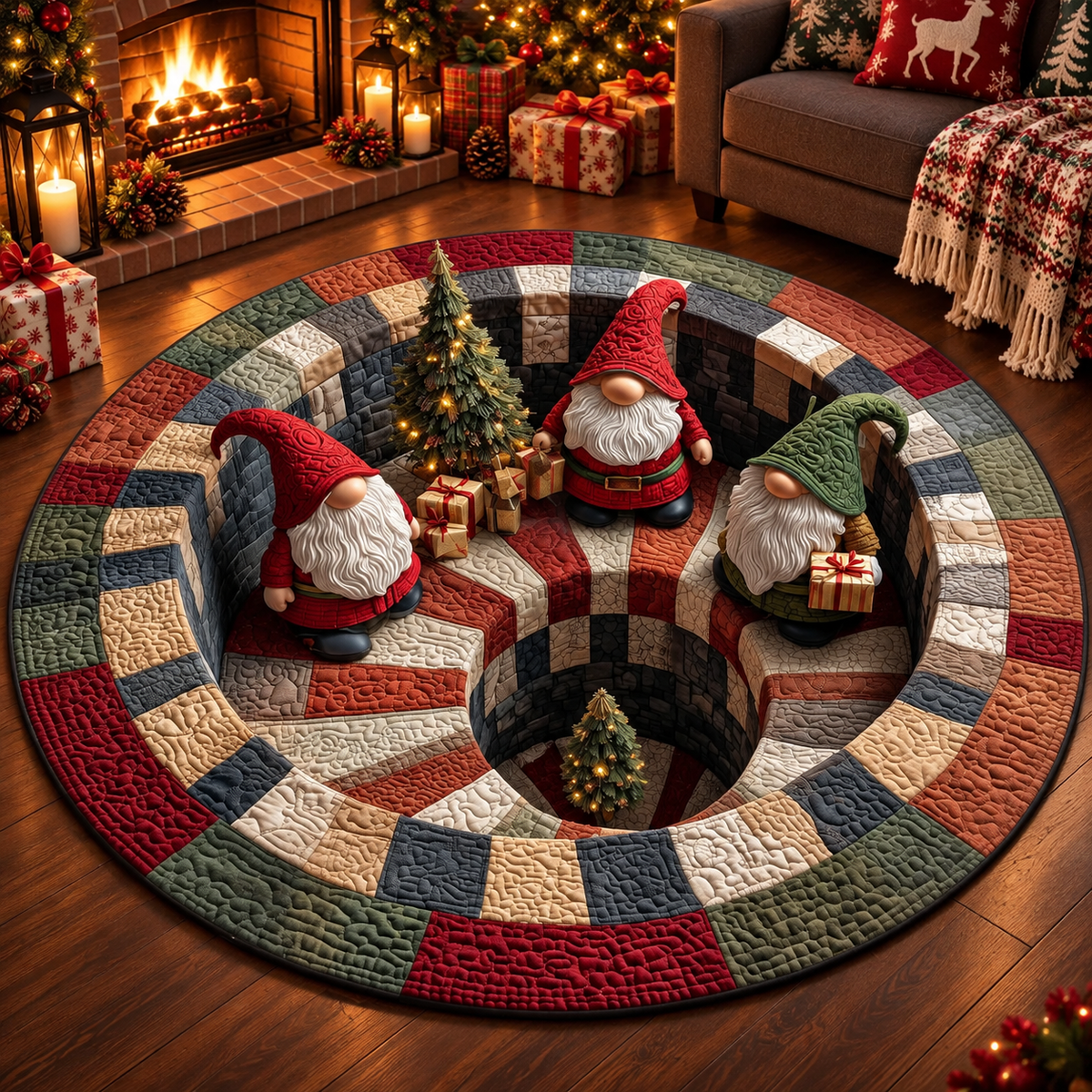 🎄 3D Christmas Santa Illusion Round Floor Mat – Cozy Holiday Home Decor