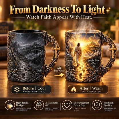 ✝️✨ 49% OFF – Jesus Walks With Me Heat-Reveal Mug | A Daily Reminder of Faith & Love! ❤️☕