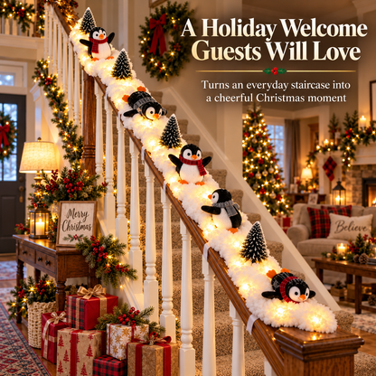 ❄️ Lighted Christmas Penguin Decoration | Cute Snowy Stair Railing Décor | Festive Holiday Home Accent 🐧