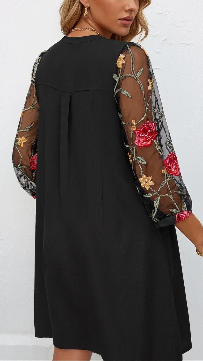 Elegant V-Neck Sheer Sleeve Mini Dress