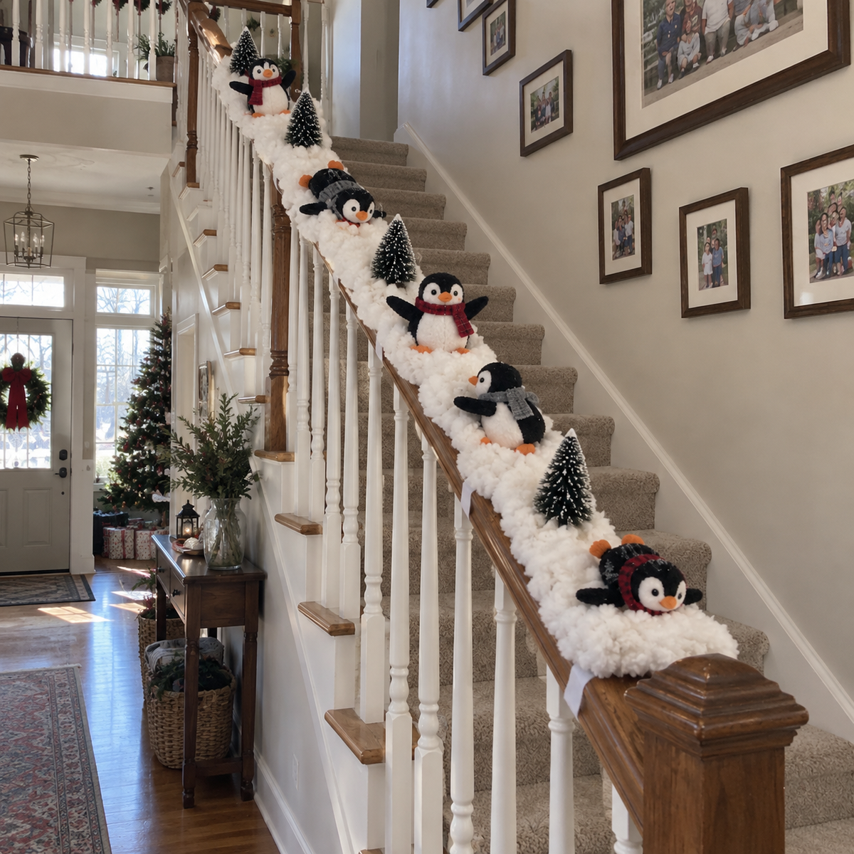 ❄️ Lighted Christmas Penguin Decoration | Cute Snowy Stair Railing Décor | Festive Holiday Home Accent 🐧