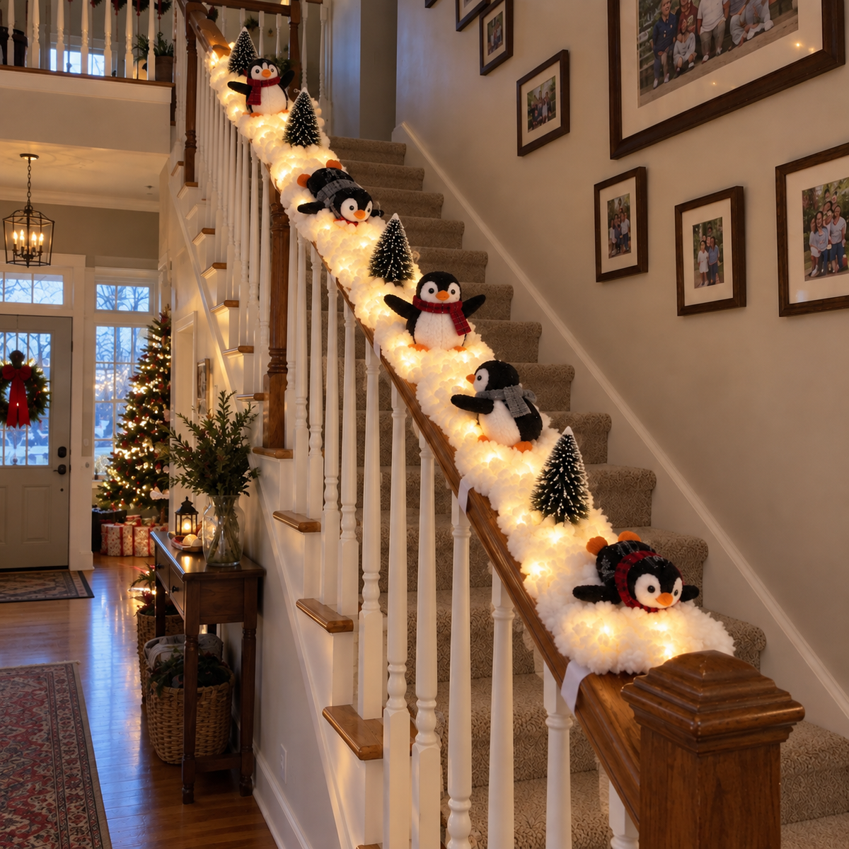❄️ Lighted Christmas Penguin Decoration | Cute Snowy Stair Railing Décor | Festive Holiday Home Accent 🐧