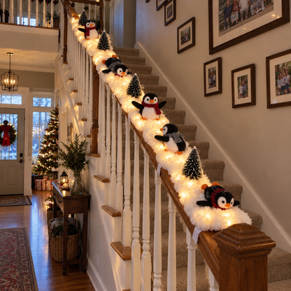 ❄️ Lighted Christmas Penguin Decoration | Cute Snowy Stair Railing Décor | Festive Holiday Home Accent 🐧