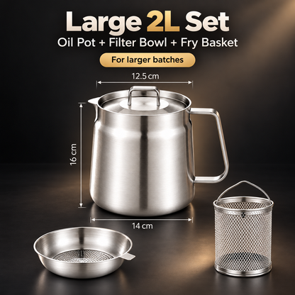 🍟🔥 3-in-1 Stainless Steel Fryer Pot – Fry, Strain & Store Oil with Ease! ✨👨‍🍳