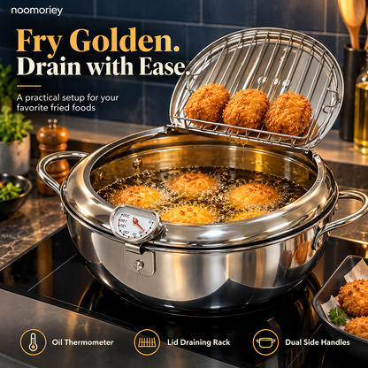🍗🔥 Deep Frying Pot with Thermometer & Drain Rack – Easy Frying, Stir-Frying & Boiling! ✨