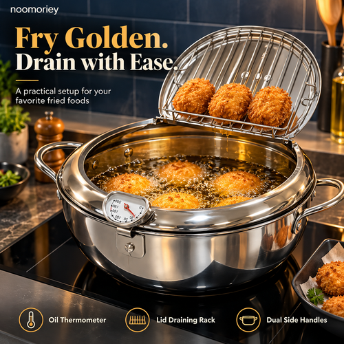 🍗🔥 Deep Frying Pot with Thermometer & Drain Rack – Easy Frying, Stir-Frying & Boiling! ✨