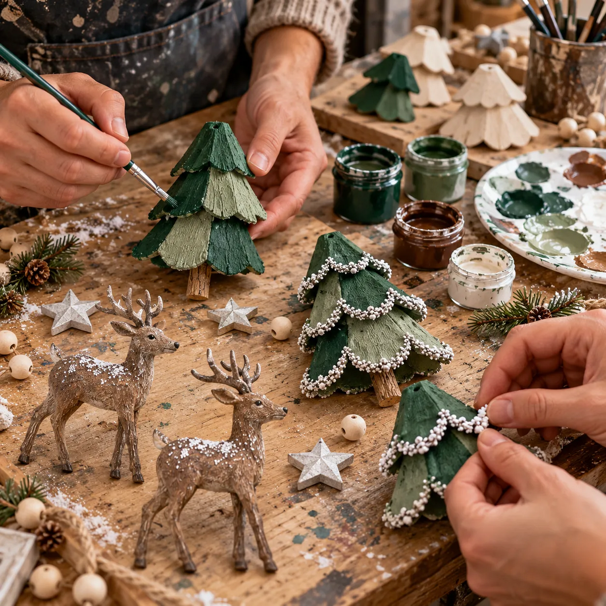 🦌 Lighted Christmas Tree & Reindeer Garland – Rustic Holiday Glow ✨