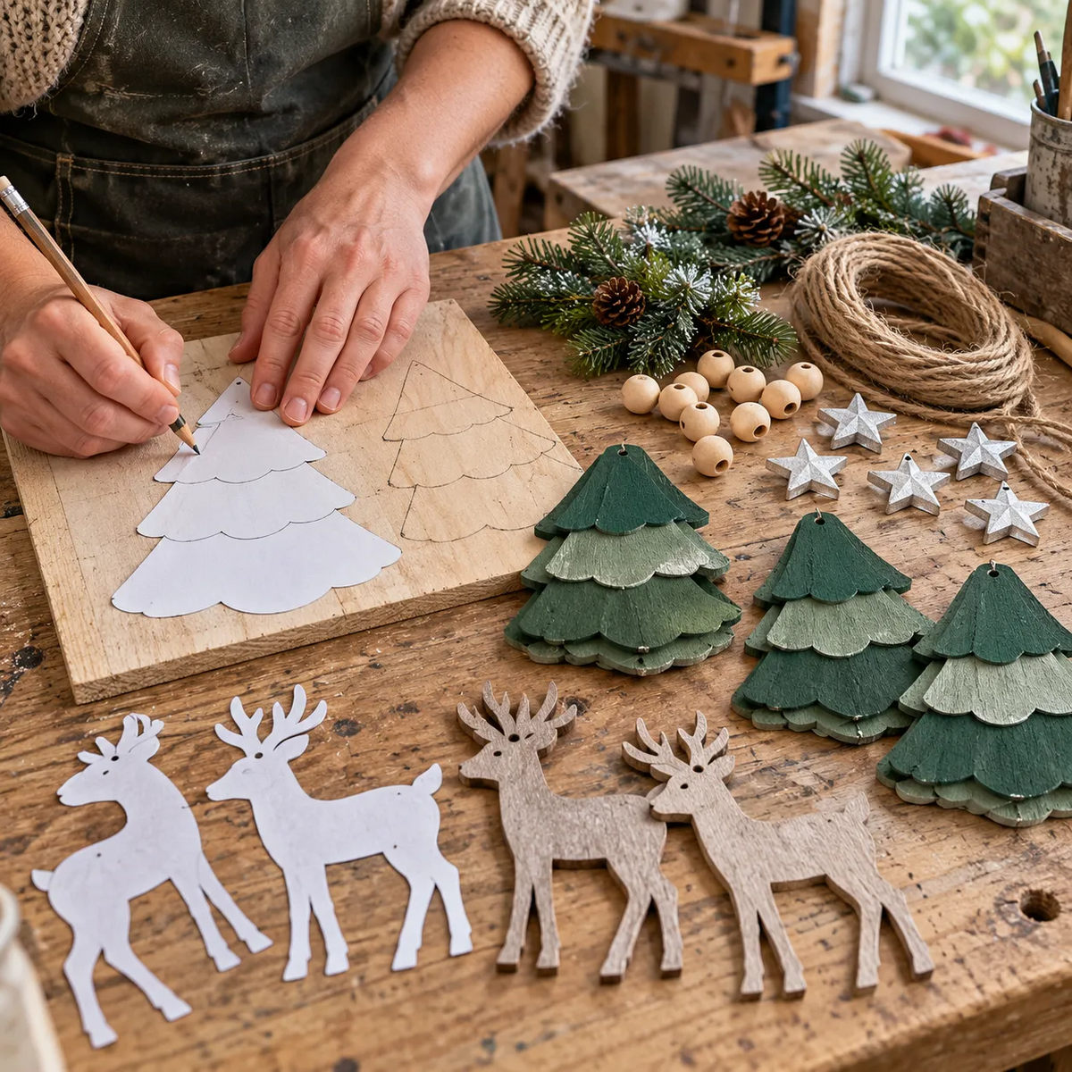 🦌 Lighted Christmas Tree & Reindeer Garland – Rustic Holiday Glow ✨