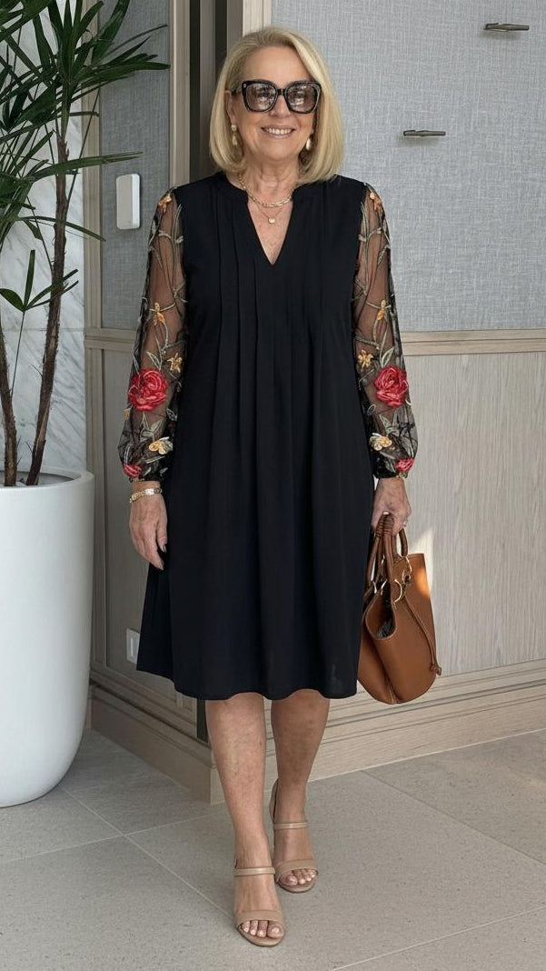 Elegant V-Neck Sheer Sleeve Mini Dress