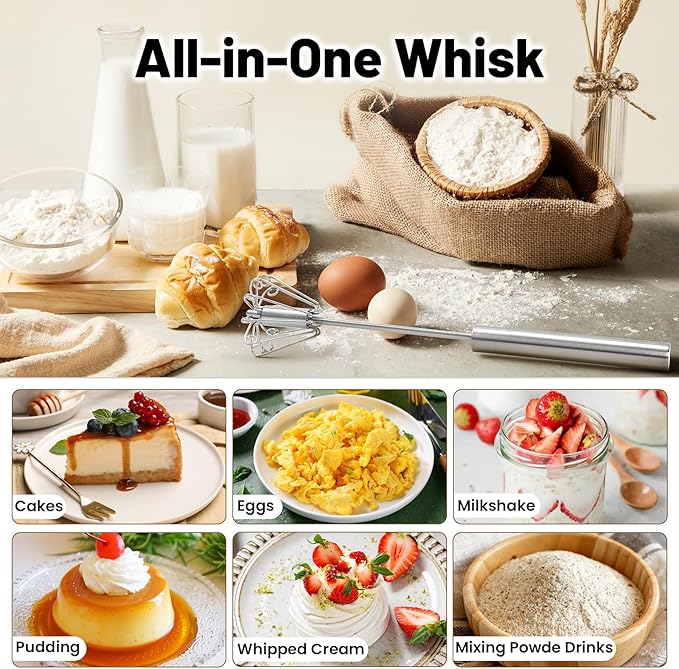 🥄 Semi-Automatic Push Whisk – Stainless Steel Hand Mixer