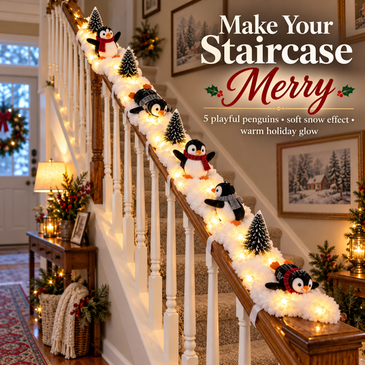 ❄️ Lighted Christmas Penguin Decoration | Cute Snowy Stair Railing Décor | Festive Holiday Home Accent 🐧