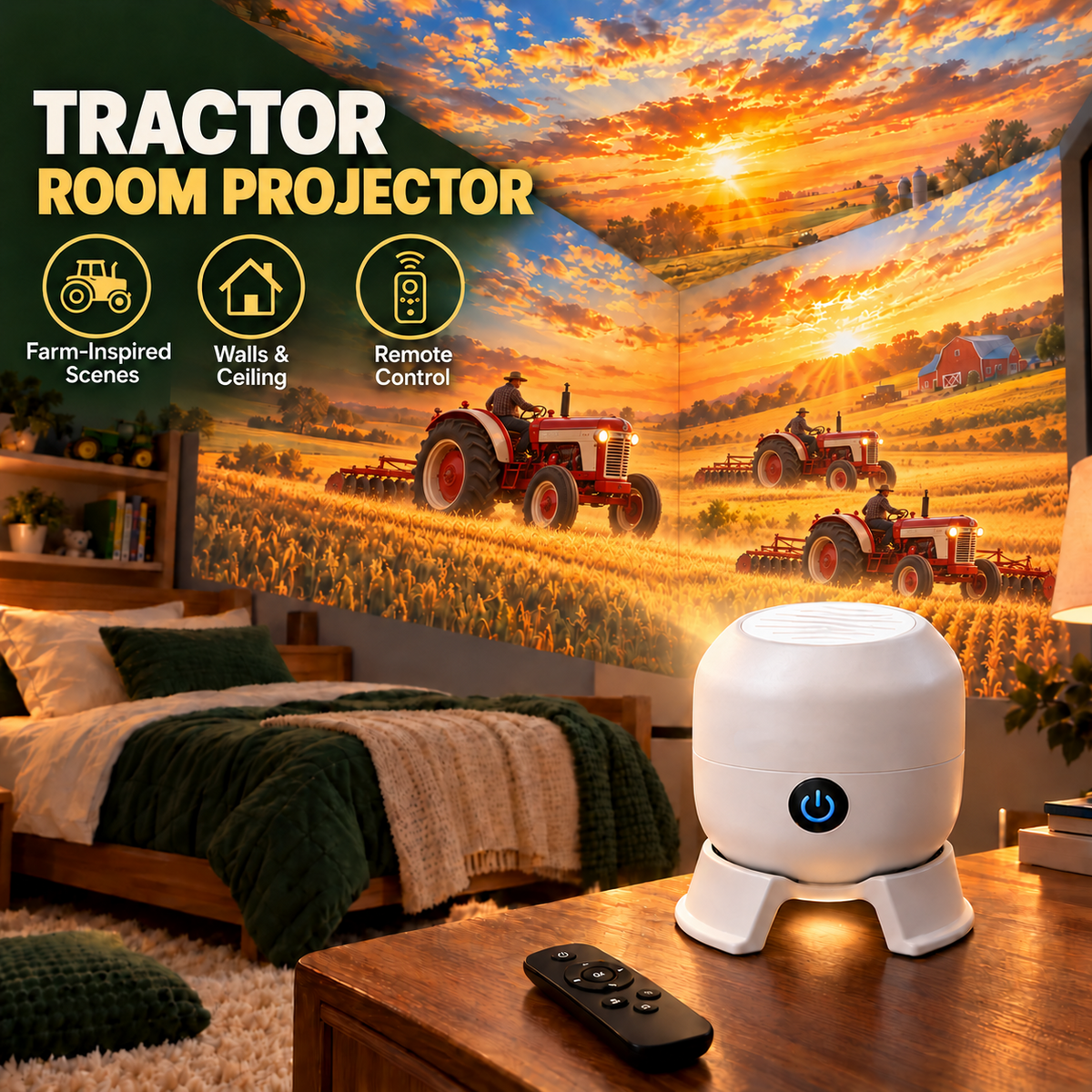 🚜 Tractor Adventure Room Projector | Farm Scenes for Walls & Ceilings