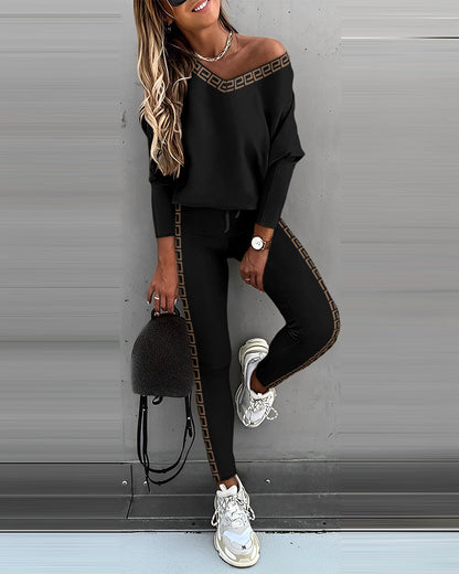 Geo Tape Patch Gigot Sleeve Top & Pants Set