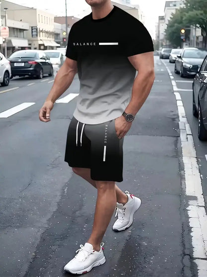 🎁Men’s Gradient Short Sleeve Tracksuit 2-Piece Set