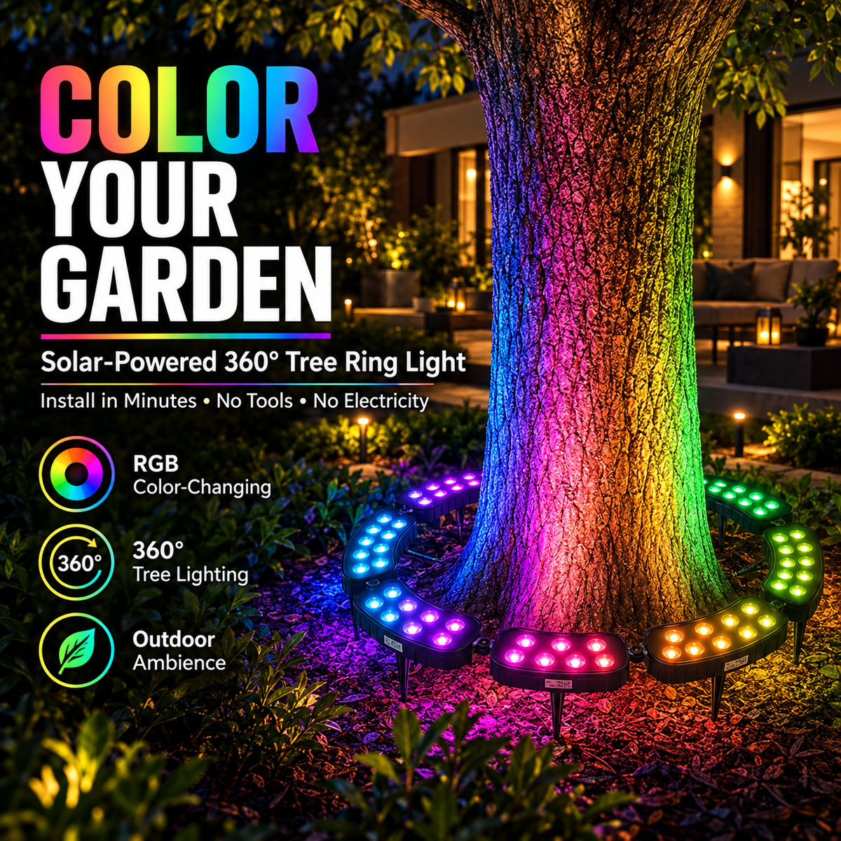 🏳️‍🌈 One Tree. Endless Colors. – Solar RGB Landscape Ring Light