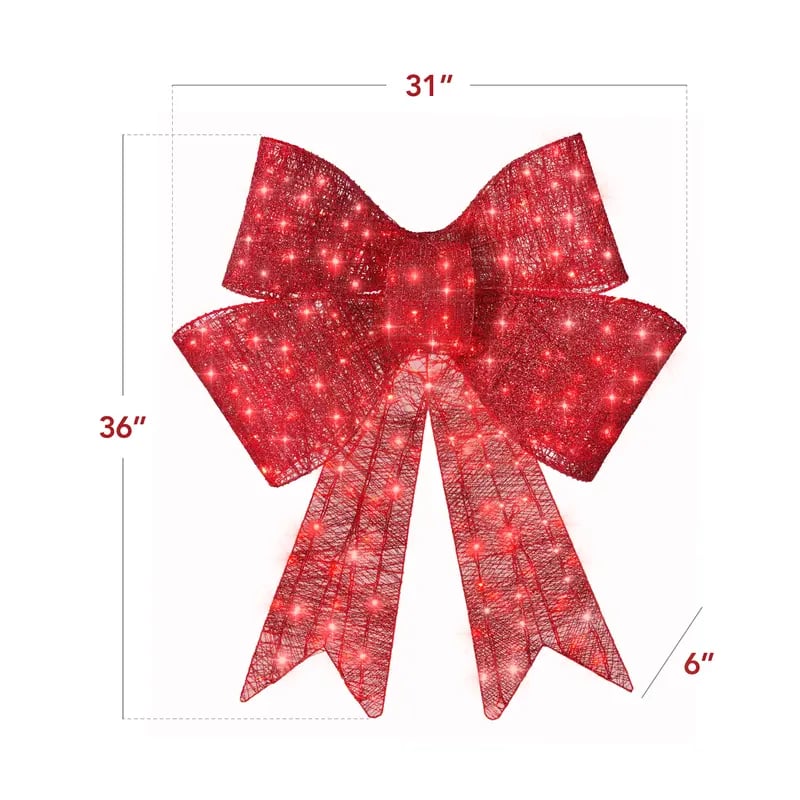 🎄 24″–48″ Giant Lighted Christmas Bow – Red LED Outdoor Decoration with 8 Modes & Timer