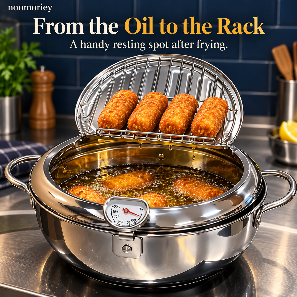 🍗🔥 Deep Frying Pot with Thermometer & Drain Rack – Easy Frying, Stir-Frying & Boiling! ✨