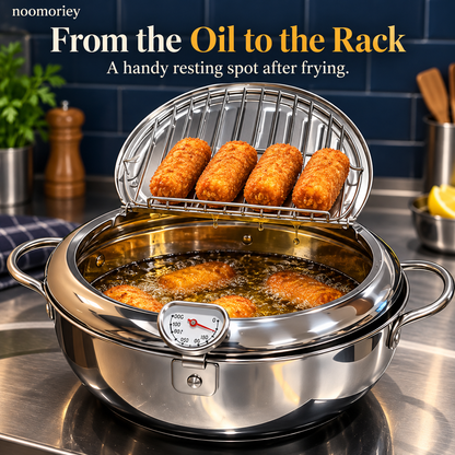 🍗🔥 Deep Frying Pot with Thermometer & Drain Rack – Easy Frying, Stir-Frying & Boiling! ✨