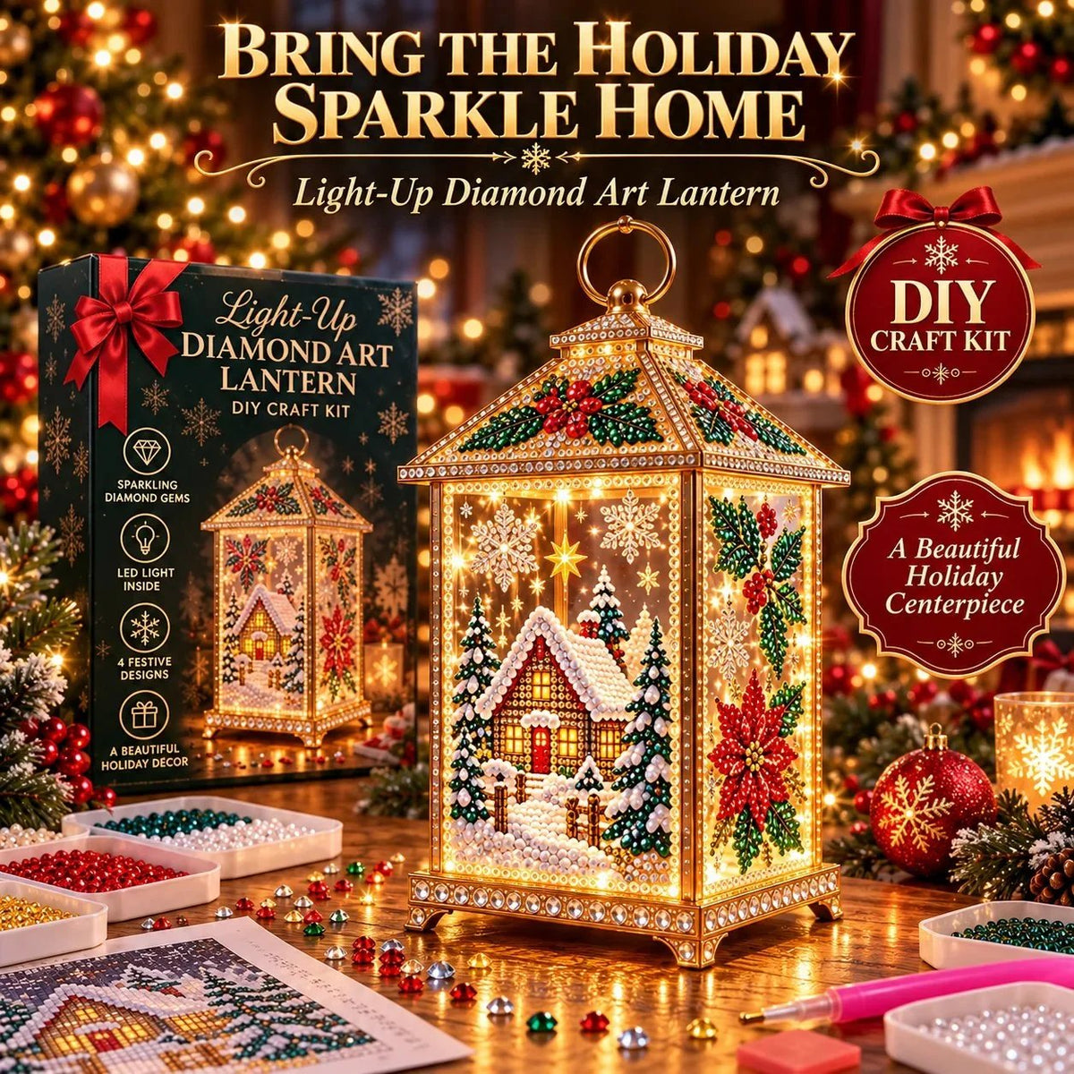 🎄 DIY Light-Up Christmas Diamond Art Lantern Kit – Create Your Own Magical Holiday Glow ✨