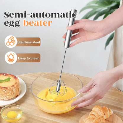 🥄 Semi-Automatic Push Whisk – Stainless Steel Hand Mixer