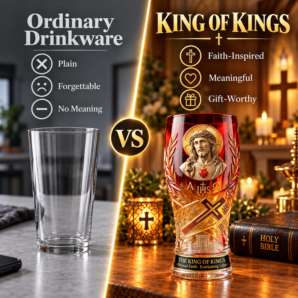✝️ King of Kings 16oz Christian Pint Glass – Faith-Inspired Gift