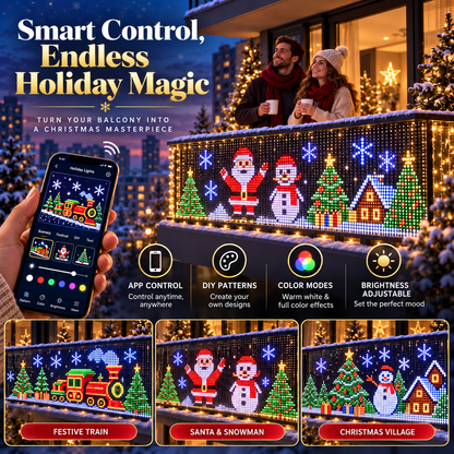 🎄 Smart RGB Pixel Curtain Lights – App-Controlled Animated Holiday Display for Balcony & Window Decor-2m*1.5m
