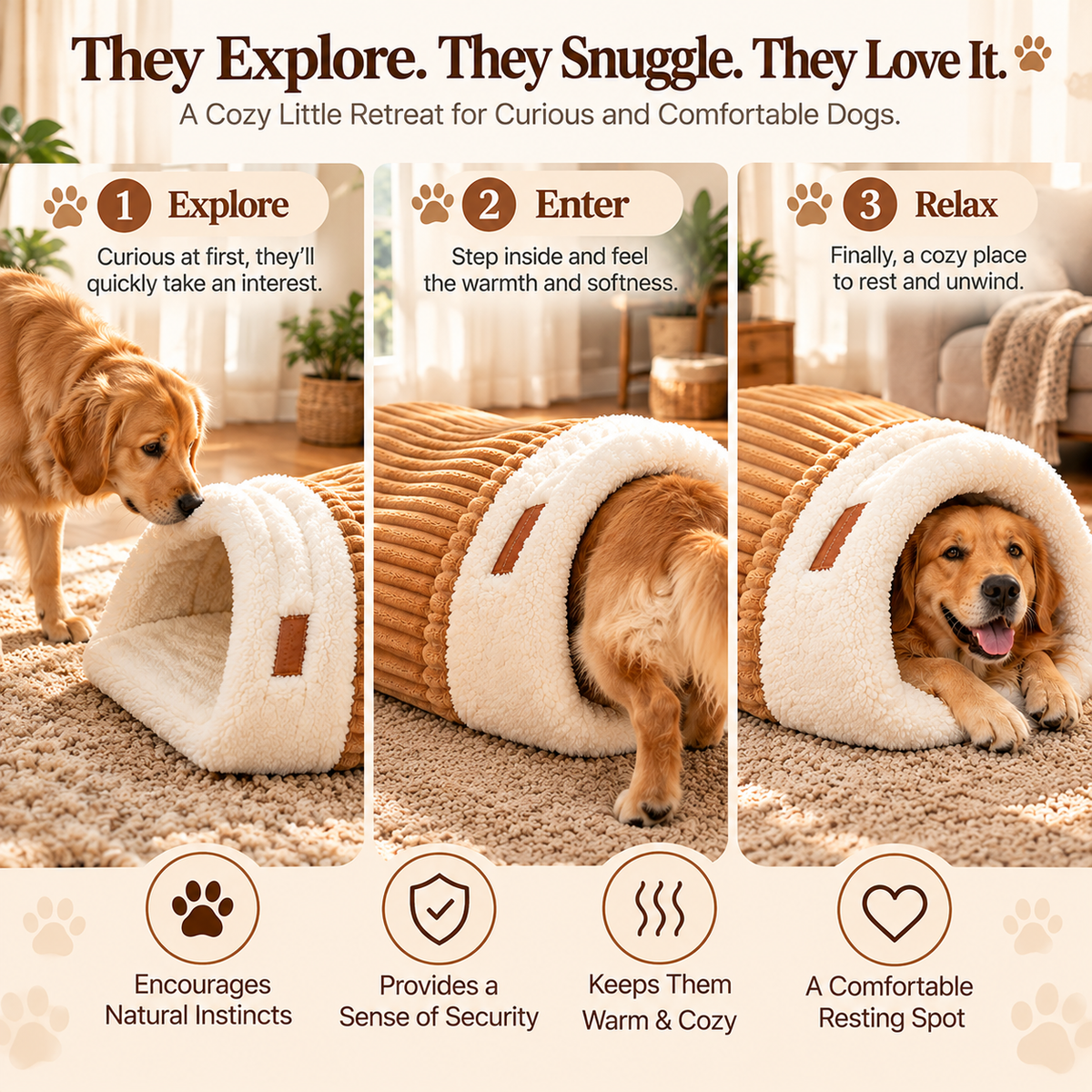 🐾☁️ Cozy Cave Dog Bed – A Soft & Snuggly Hideaway for Your Furry Friend! 🐶❤️