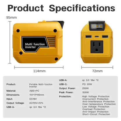 🔋🔥250W Portable Power Inverter – Turn 18V–21V Tool Batteries Into 220V AC Power