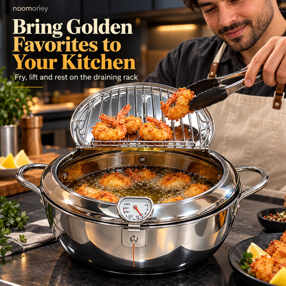🍗🔥 Deep Frying Pot with Thermometer & Drain Rack – Easy Frying, Stir-Frying & Boiling! ✨