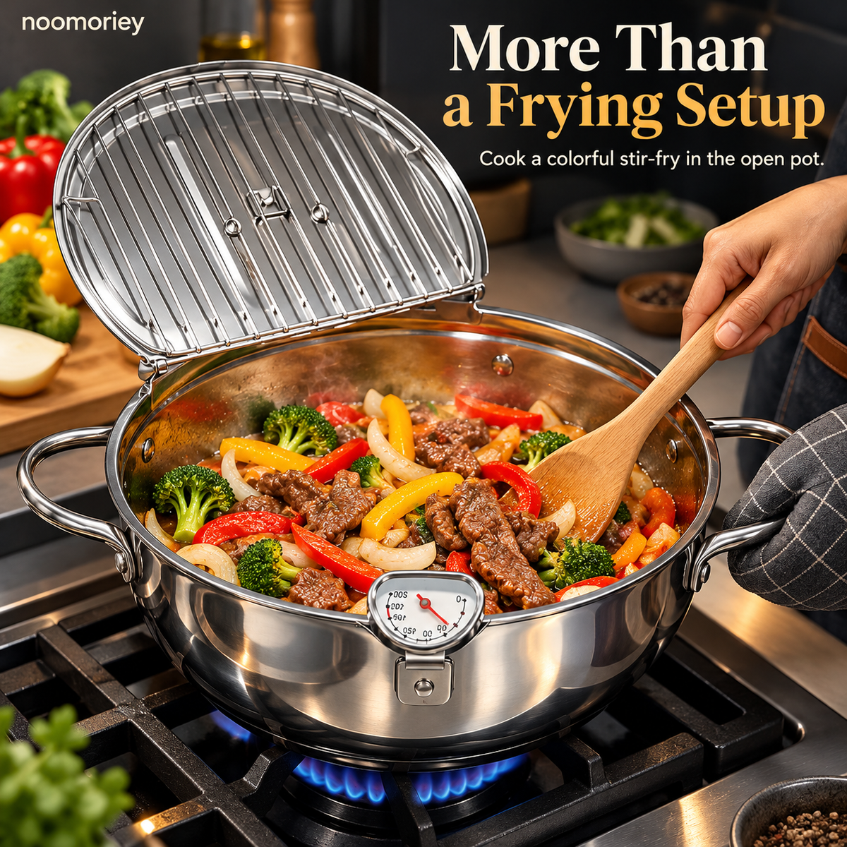 🍗🔥 Deep Frying Pot with Thermometer & Drain Rack – Easy Frying, Stir-Frying & Boiling! ✨