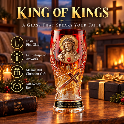 ✝️ King of Kings 16oz Christian Pint Glass – Faith-Inspired Gift