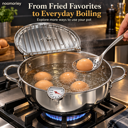 🍗🔥 Deep Frying Pot with Thermometer & Drain Rack – Easy Frying, Stir-Frying & Boiling! ✨